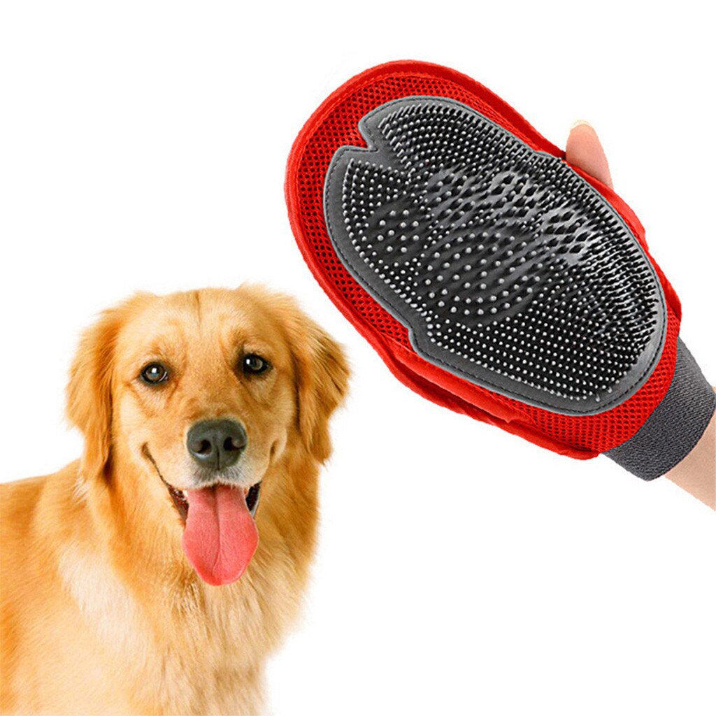 Gant chat rouge chien chats bain brosse peigne cheveux Double face gant animal chiot cheveux toilettage Massage Gomas De Perro Pelo 19June18 P30