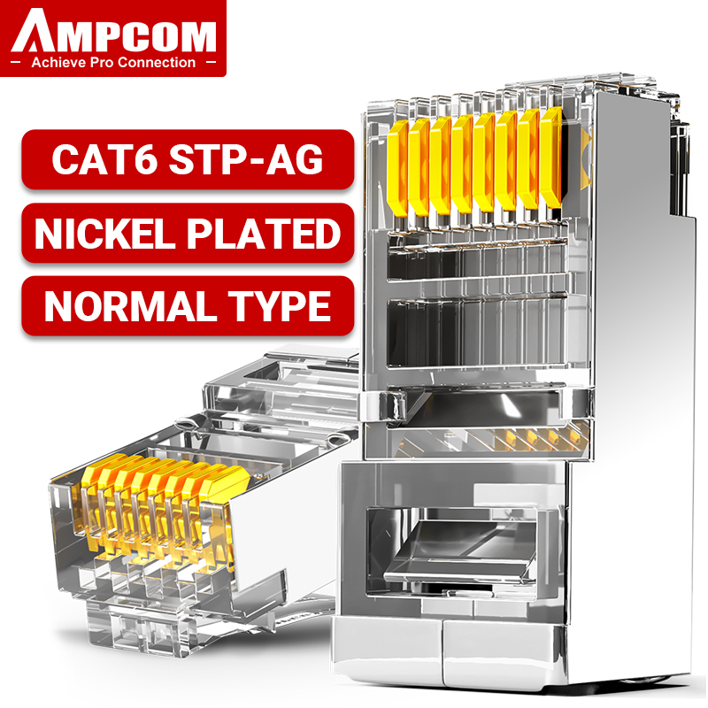 AMPCOM RJ45 Connector 50U Gold Plated CAT7 CAT6 CAT5E Pass through Modular Plug 8P8C Crimp End for Solid Wire Stanrded Ethernet: Brown / 0.8m