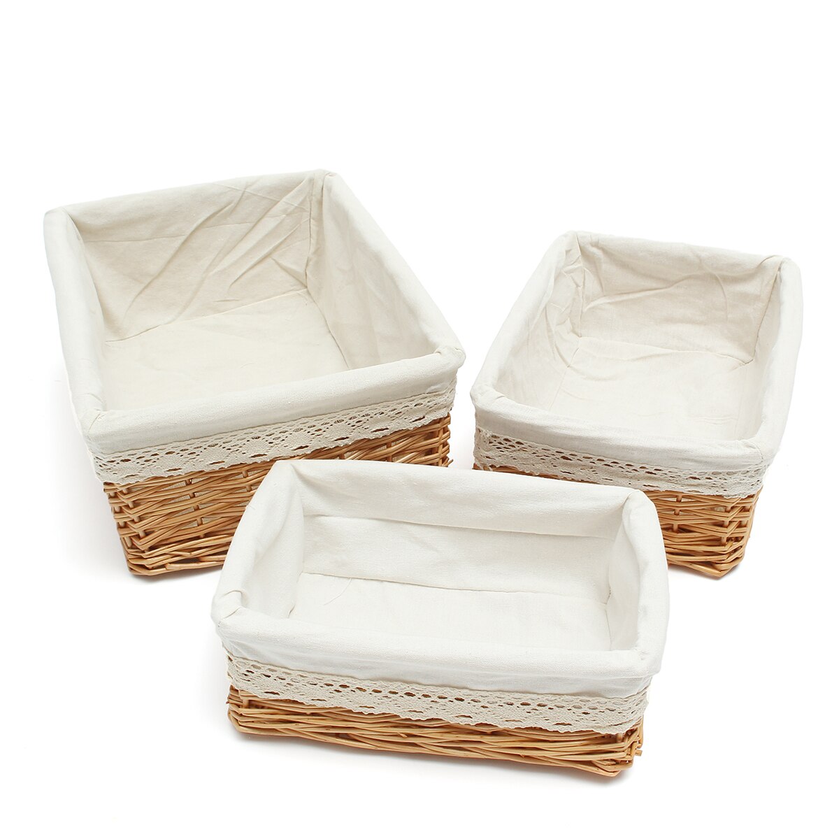 Multipurpose Rectangular Wicker Storage Basket with Removable Washable Liner Willow Woven Containers