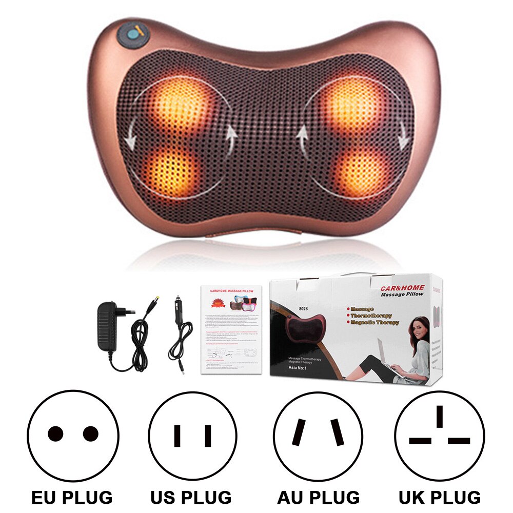 Almohada de masaje Shiatsu para cuello, masajeador eléctrico para cuerpo, pie, espalda, hombro, Lumbar, dos cervicales, cojín de calefacción vibratorio para el hogar y el coche: UK PLUG / WIth Retail Box