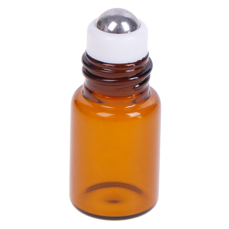 Botella de vidrio ámbar Roll On Roller, viales marrones de aceite esencial, botella de prueba de muestra con bola de Metal, 1ml, 2ml, 3ml, 5ml, 10ml, 5 unids/paquete
