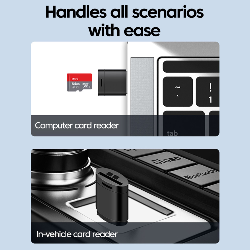 USB2.0 Mini Micro SD-kaart hoge snelheid geheugenkaartlezer met TF-kaartsleuf, max. compatibel tot 2TB, draagbare geheugenkaartlezer adapter