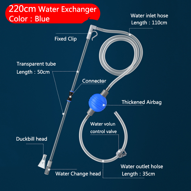 Changeur d'eau pour Aquarium, pompe à Air, outils de nettoyage, nettoyeur de gravier d'aquarium, pompe à Siphon sous vide avec buse de filtre: Rose