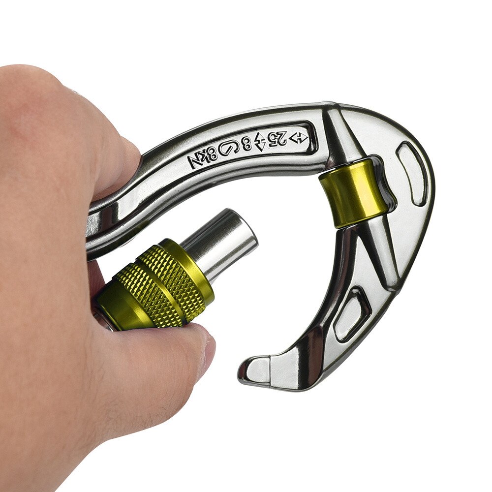 D-shape Climbing Carabiner Screw Lock Protection Rock Climbing Rappelling Mountaineering Climbing Accessories Outdoor Gadgets@40