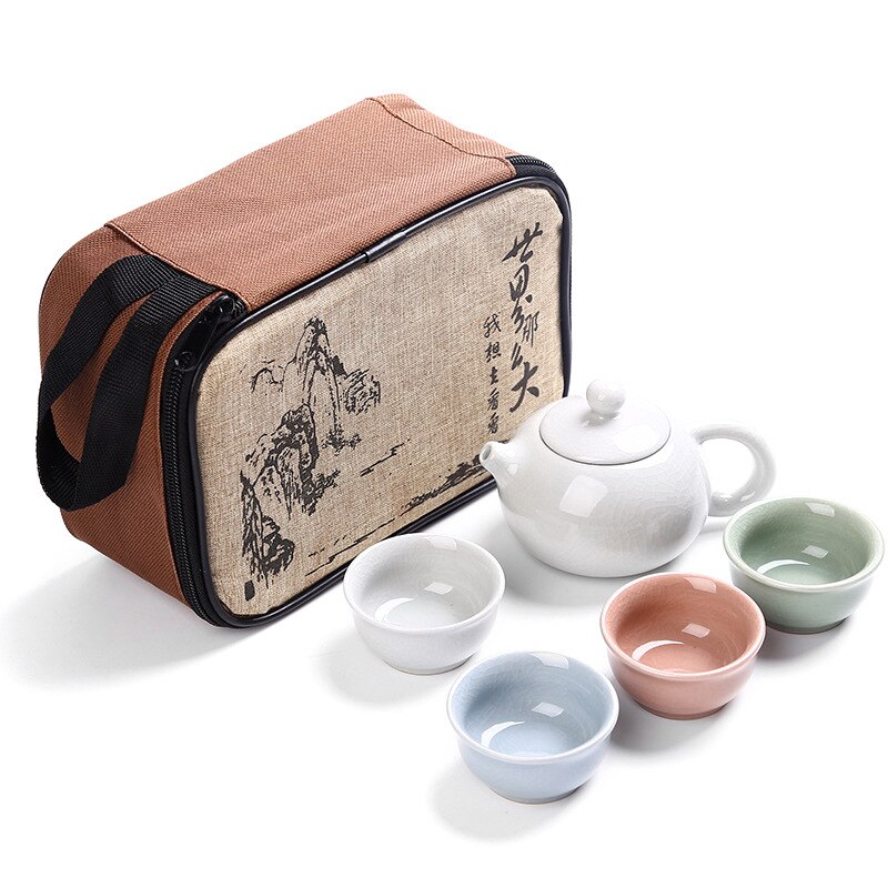 Chinese Travel Kung Fu Tea Set Ceramic Portable Teapot Porcelain Teaset Gaiwan Tea Cups Tea Set Ceremony Tea Pot Teaware: 04