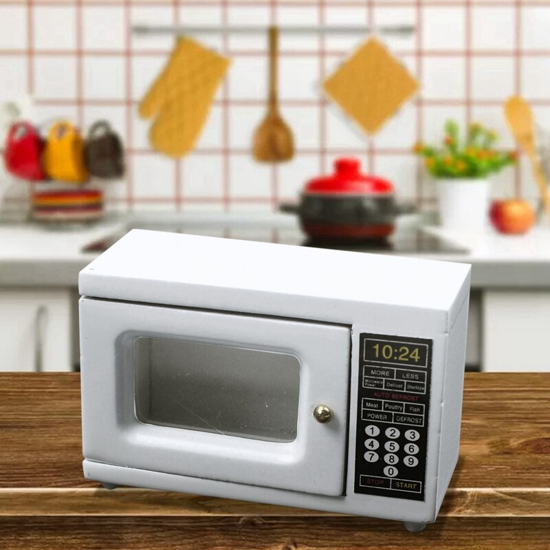Forno a microonde 1: 12 Bilancia in miniatura per la casa di bambola (bianco)