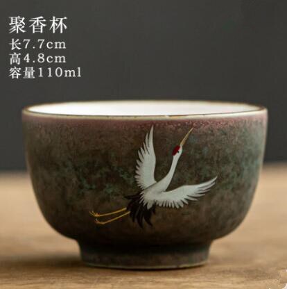 Grand bol à thé rétro en céramique avec couvercle, Anti-brûlure, simple, peint à la main, couvercle de grue brillante: Single cup C