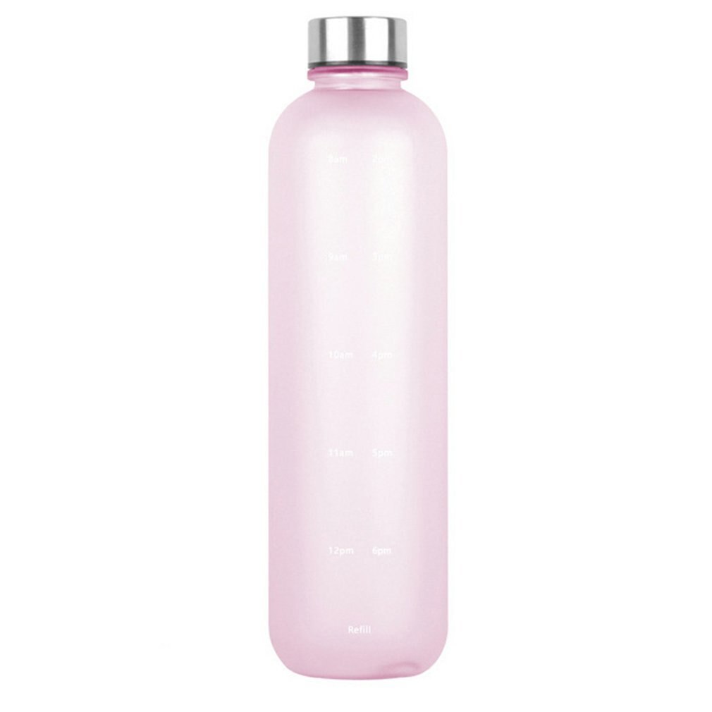 Large-Capacity Transparent Frosted Water Cup Leak-Proof BPA-Free Water Bottle With Time Markers 1000ML For Sports Gym: pink