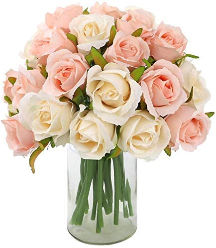 12 hoveder kunstig silke rose blomster buket hvid pink rød til bryllup brude fest hjem hus have festival bar dekoration