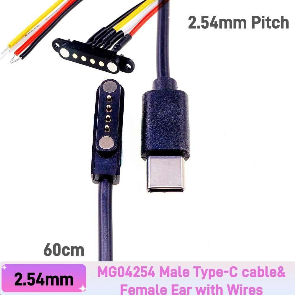 Magnetisk pogo-stift usb-c-kabel fjäderbelastad typ  c 2 4 6- positions hane hona 3a- kontakt ström dataöverföring: Grön