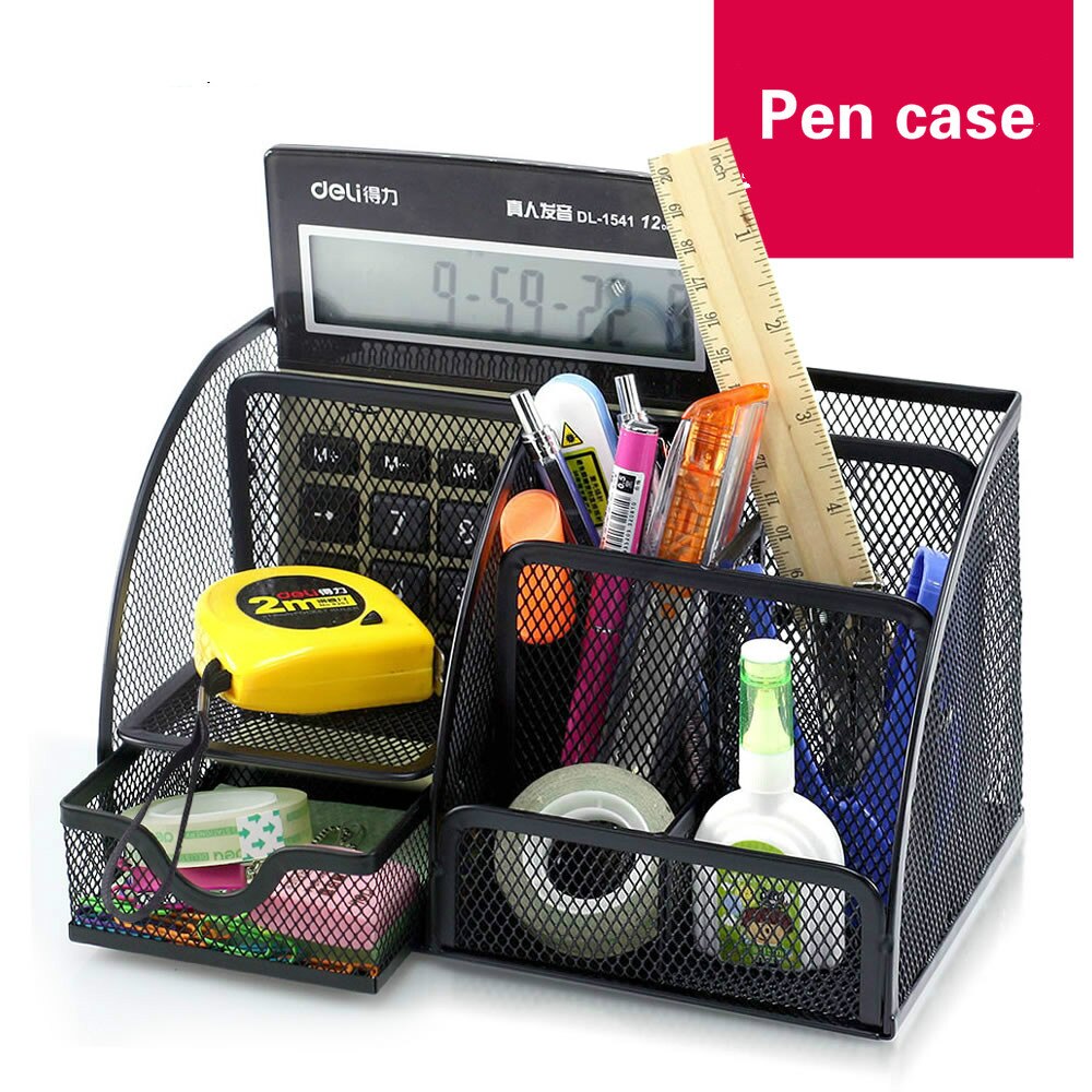 Deli Multifunction Pen Holders Pen Rest Desk Organizer Pencil Case Storage Box Metal Desktop Office Supplies