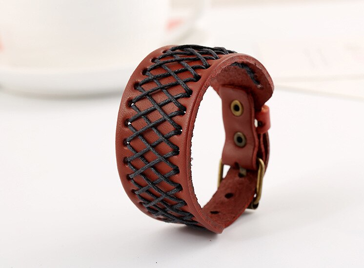 Casual Style Men Bracelets Jewelry Cord Braid Wrap Leather Bracelet Bangles 3 Colors Gold Plate Belt Buckle Valentine's Day: light brown