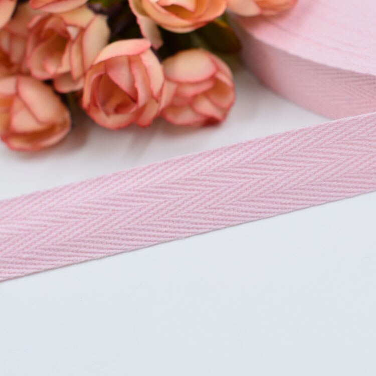 45M Meetee 2cm Herringbone Pattern Cotton Webbing Tape High Tenacity Bag Lable Ribbons Sewing Tapes Bias Binding DIY Accessories: Pink