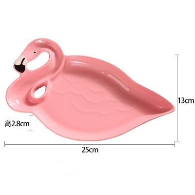 1 sztuk flaming dekoracji różowy 3D płyta ceramiczna przekąnarty suszone talerze na owoce miska na owoce naczynia deserowe zestaw obiadowy z porcelany kostnej: size  L