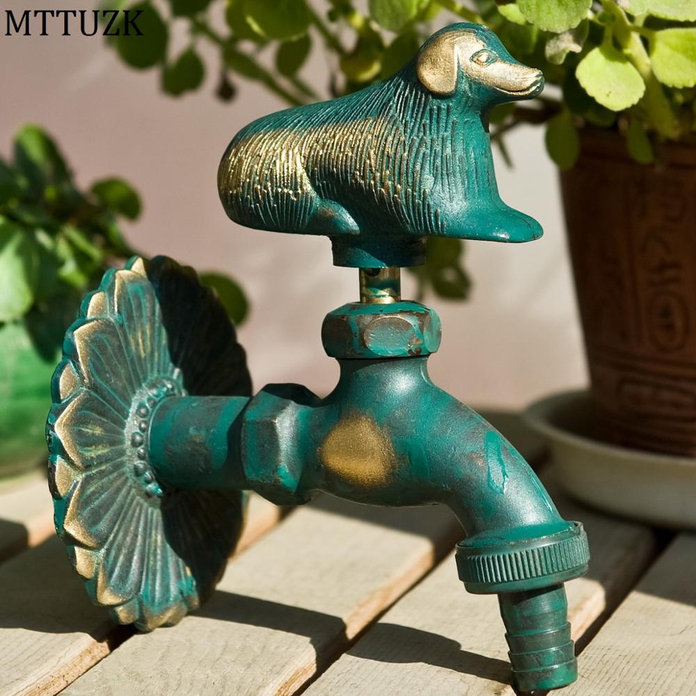 MTTUZK Outdoor Decorativ Garden Faucet Animal Shape Bibcock Antique Brass Dog Tap For Washing Mop/Garden Watering Animal Faucet: green