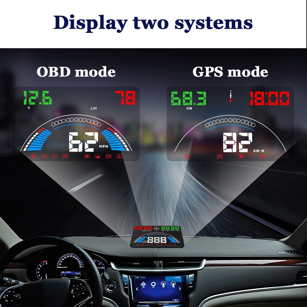 5.8 "  s7 spejl hud gps speedometer obd 2 bil head up display køretøj hastighedsadvarsel brændstofforbrug vandtemperatur rpm