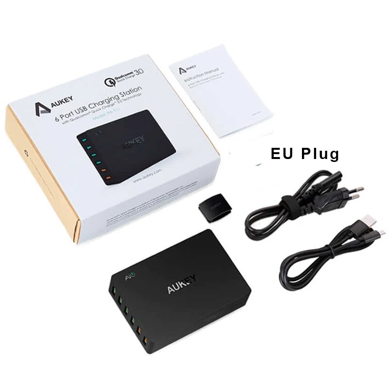 AUKEY Pa-T11 6 USB Hafen 60W Schnelle Zauberstab Ladegerät EU UNS UK Stecker Ladung Bahnhof Qualcomm schnell aufladen 3,0 Schreibtisch Ladegerät