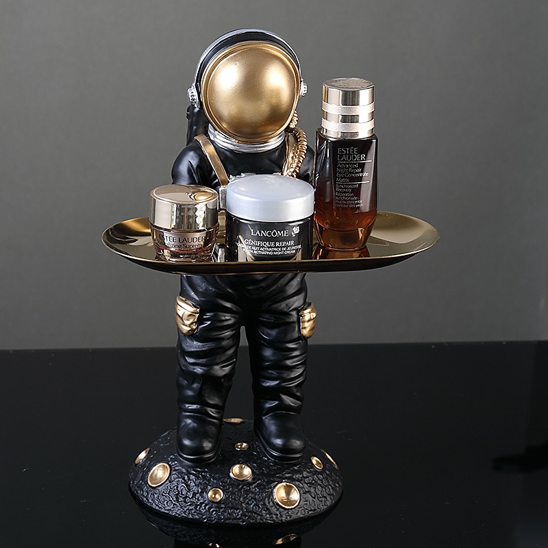 Leuke Astronaut Beeldje Met Lade Ruimte Man Hars Standbeeld Met Plaat Tafel Ornamenten Voor Thuis Tafel Decoratie Accessoires