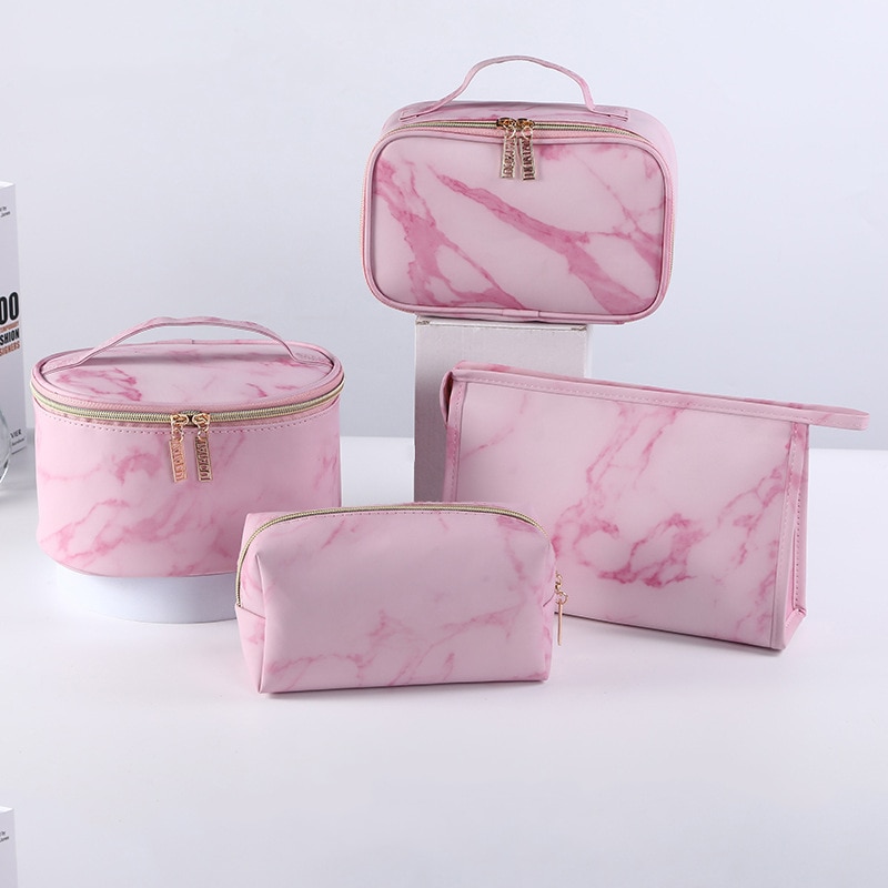 FUDEAM – sac à main de rangement multifonction pour femmes, sac à cosmétiques, motif marbre PU rose, trousse de maquillage imperméable