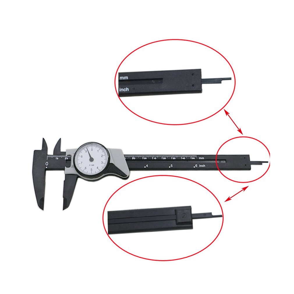 0-150mm calibre con Dial a prueba de golpes Calibre Vernier plástico de alta precisión métrica micrómetro portátil medidor de herramienta de medición
