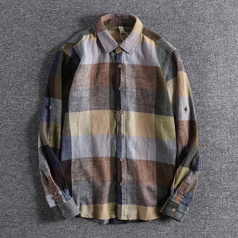 lin européen et américain grand Plaid jeunesse chemise ins polyvalent à manches longues décontracté homme haut 0599: flower / L
