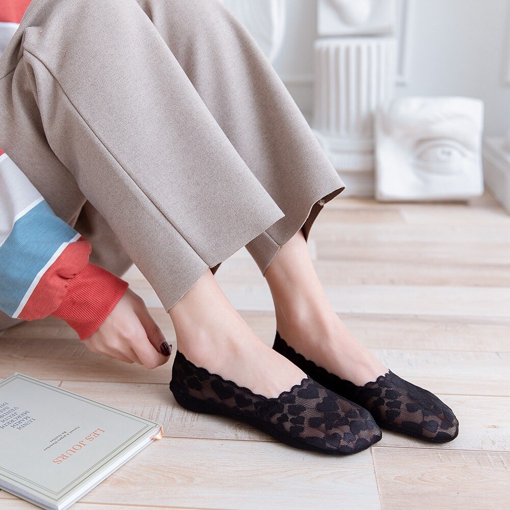 Liefde Onzichtbare Non-Show Boot Sokken Modieuze Slanke Enkelsokken Dames Katoen Onderkant Kant Jacquard Sokken Meisjes Casual Breatha