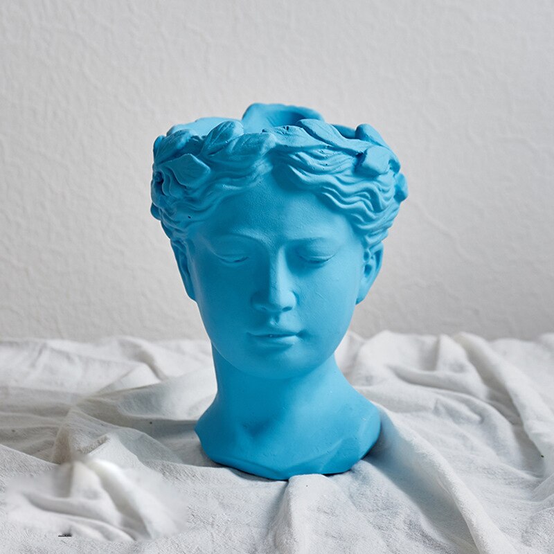 Græsk urtepotte gudinde blomsterpotter hoved retro venus vase boligindretning tilbehør ornament hjem indretning bordplade dekorativ: Blå