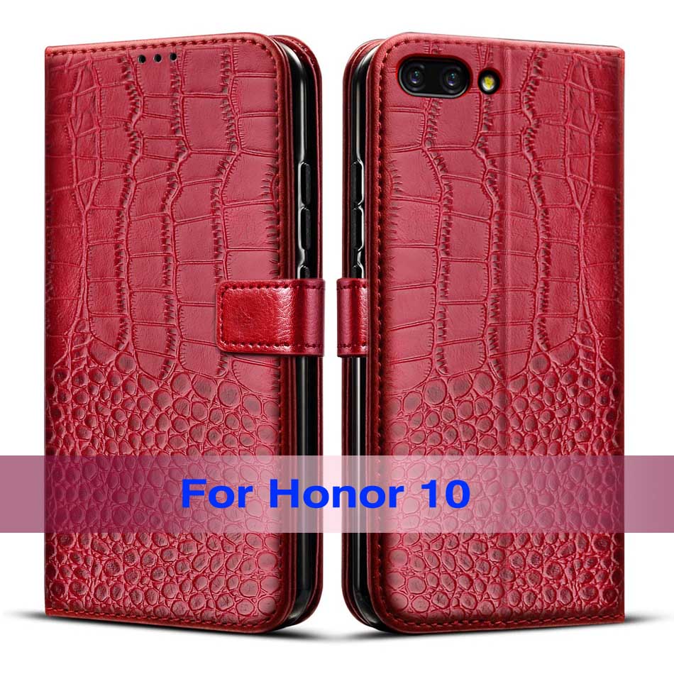 Flip telefoonhoesje voor huawei honor 10 hoesje, zachte tpu achterkant, telefoonhoesje voor honor 10 hoesjes met kaarthouder: Rood