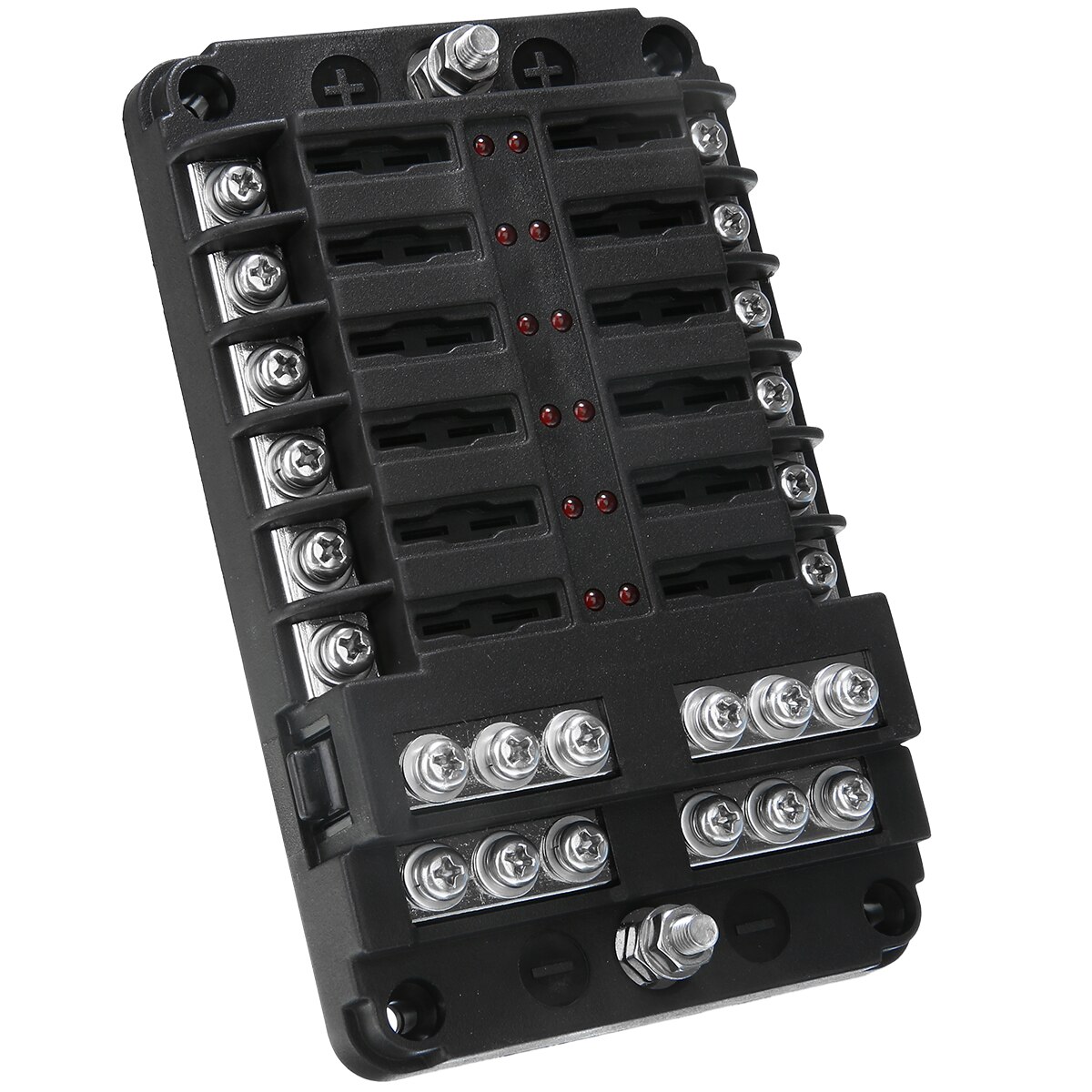 XUKEY 12 Way Blade Fuse Box Holder With LED Indicators – 12V/32V For Car, Boat, Van, Marine – Includes 24 Fuses