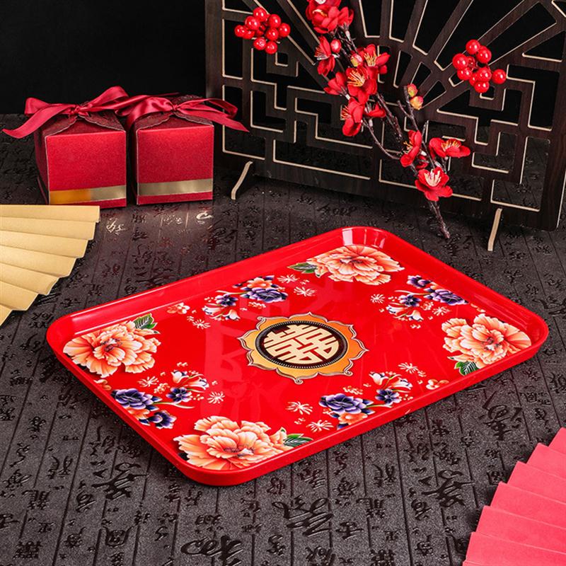 1pc Chinese Style Wedding Candy Plates Xi Tea Tray Dried Snack Fruit Plates PP Serving Tray Food Storage Tray
