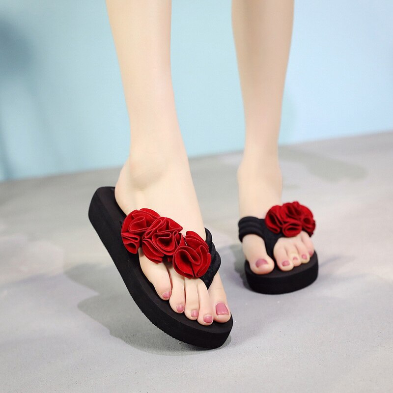 Dames slippers zomer bloemen clip teen slippers dames casual schoenen wiggen dames strand slippers antislip strandschoenen