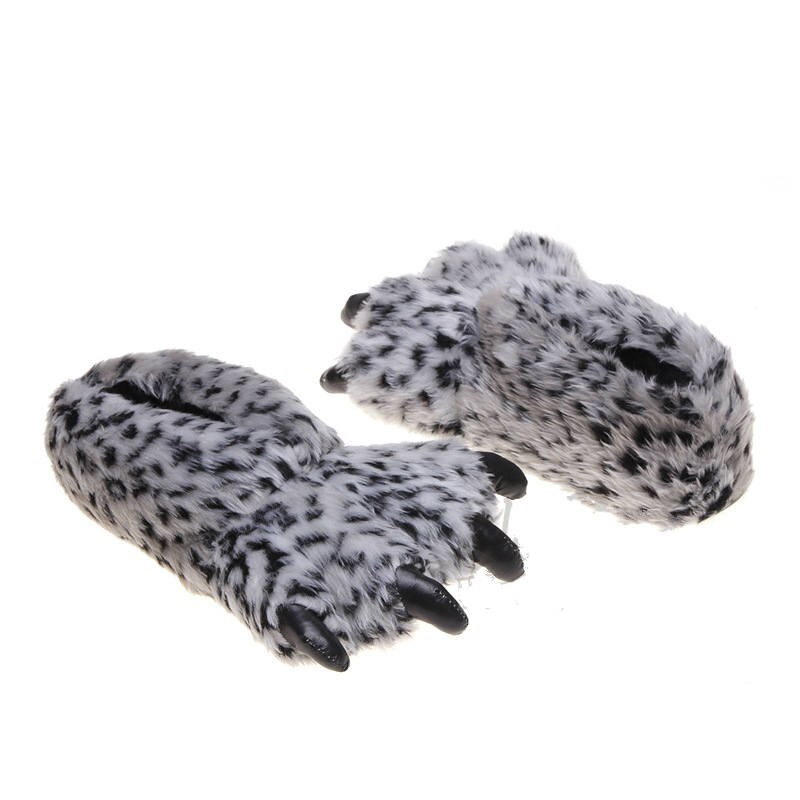 Tegneserie dyr tiger leopard efterår vinter klo pote plys hjemmesko vinter kvinder mænd indendørs sko hjemme gulv tøfler: Leopard 1