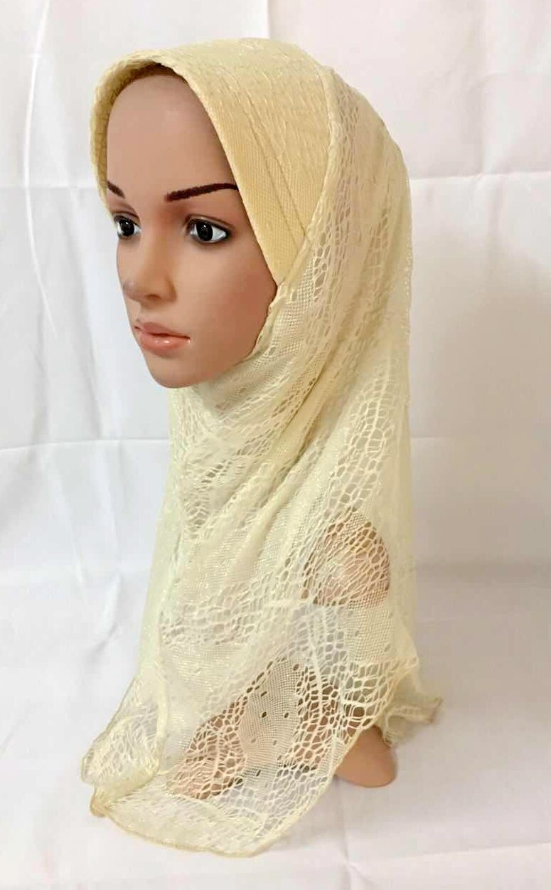 Muslim Spitze Amira Hijab wickeln Kopftuch Schal Mütze Islamischen Ramadan Ein Stück Headcover Frauen Turban Motorhaube Headwear Jilbab: Licht Gelb