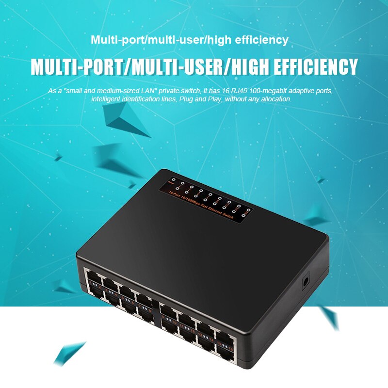 16- poorts netwerkswitch, snel ethernetnetwerk lan,  rj45 vlan smart switcher, 10/100 mbps hub voor desktop-pc met eu/vs-adapter