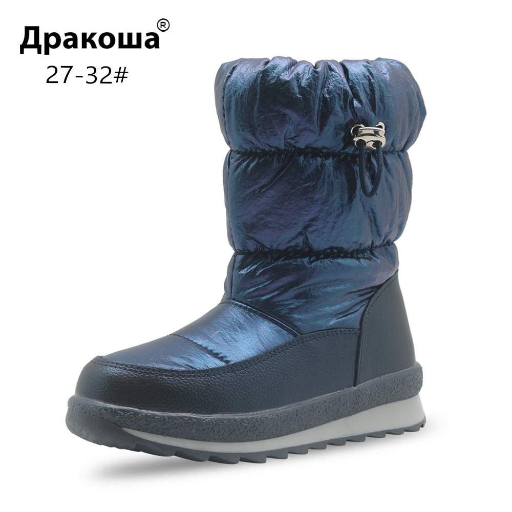 Apakowa Meisjes Anti-Slip Bladerdeeg Snowboots Kinderen Mid-Kalf Warme Voering Winter Schoenen Voor koud Weer Outdoor Wandelen