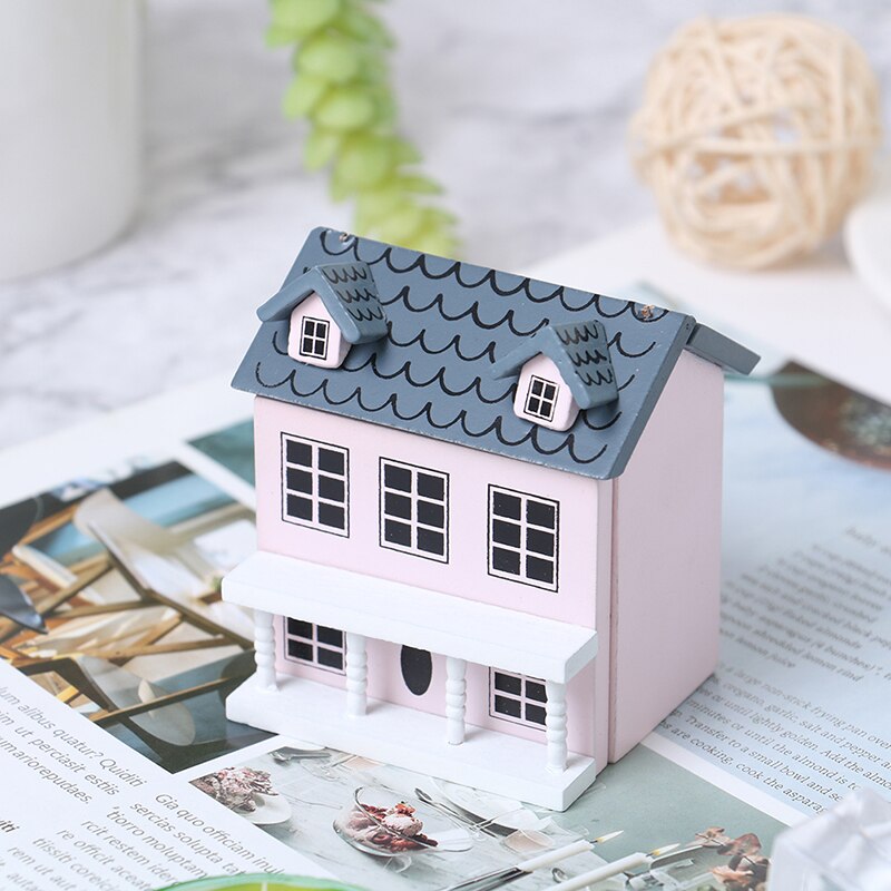 1:12 Dollhouse Miniatuur Houten Huisje Model Mooie Villa Poppenhuis Decor: Pink