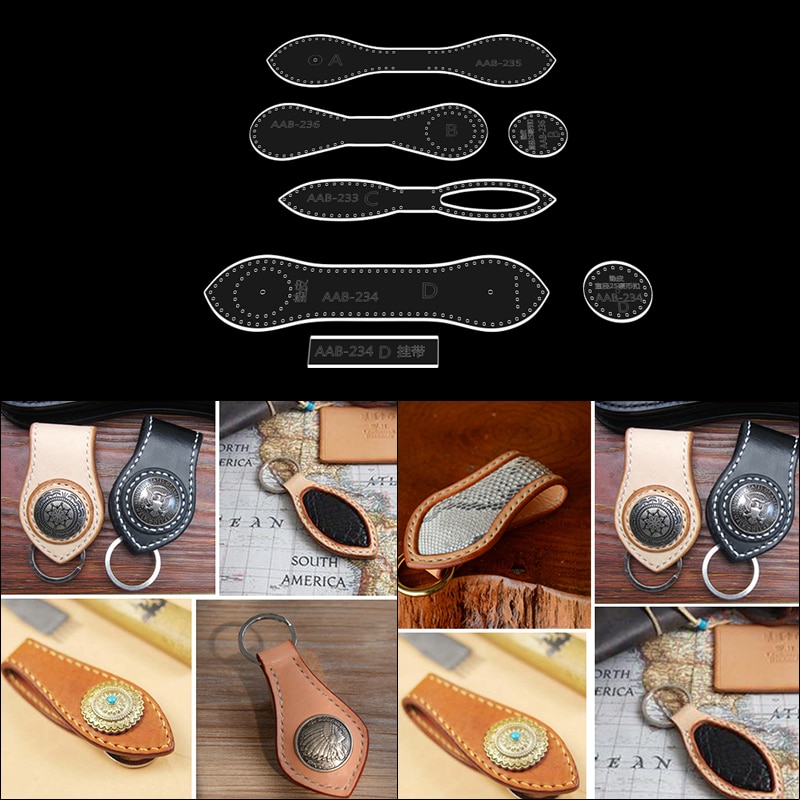1Set Diy Leather Craft Sleutelhanger Hanger Naaien Patroon Acryl Template
