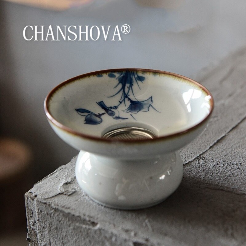 CHANSHOVA-escurridor de té hecho a mano de cerámica de estilo chino, accesorios para ifilters de té, juego de filtros de acero inoxidable, porcelana de China H452