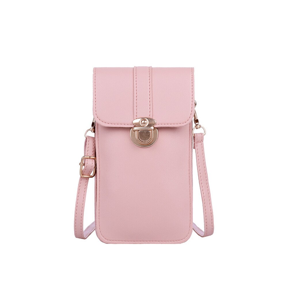 Women's Touch Screen Cell Phone Purse Heart Decor Smartphone Shoulder Bag Solid Phone Wallets Women Leather Card Holder Clutch: pink