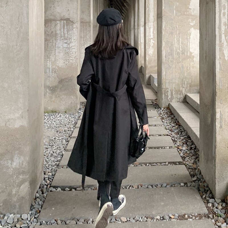 Sungtin – Trench-Coat noir ample et surdimensionné pour femme, manteau à manches longues décontracté et pour le bureau, couleur unie, vêtement d'extérieur pour petit ami