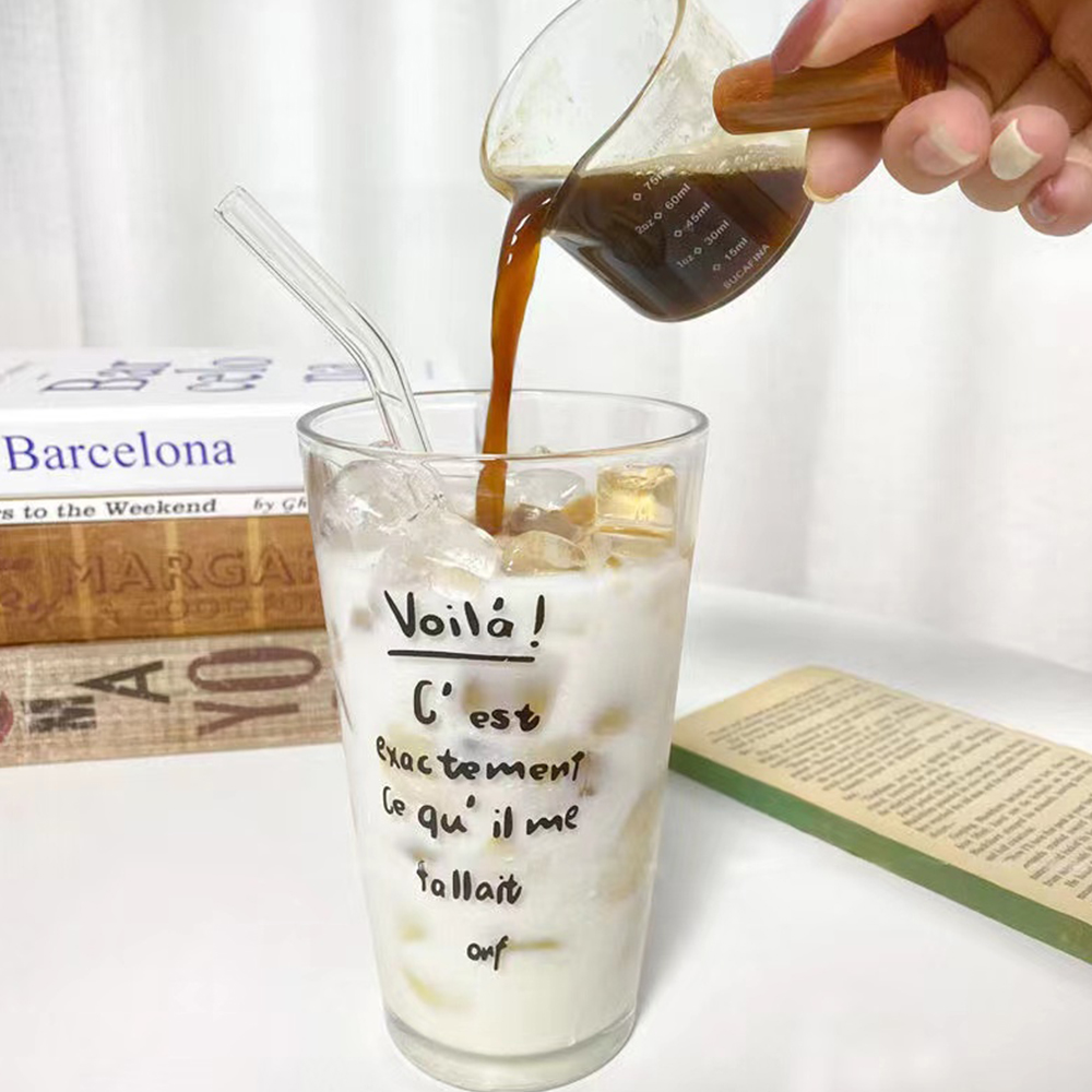 Glas kopp retro fransk stor kapacitet retro flicka brev kaffe glas kopp med lock halm vatten kopp dubbelbottnad kaffe temugg