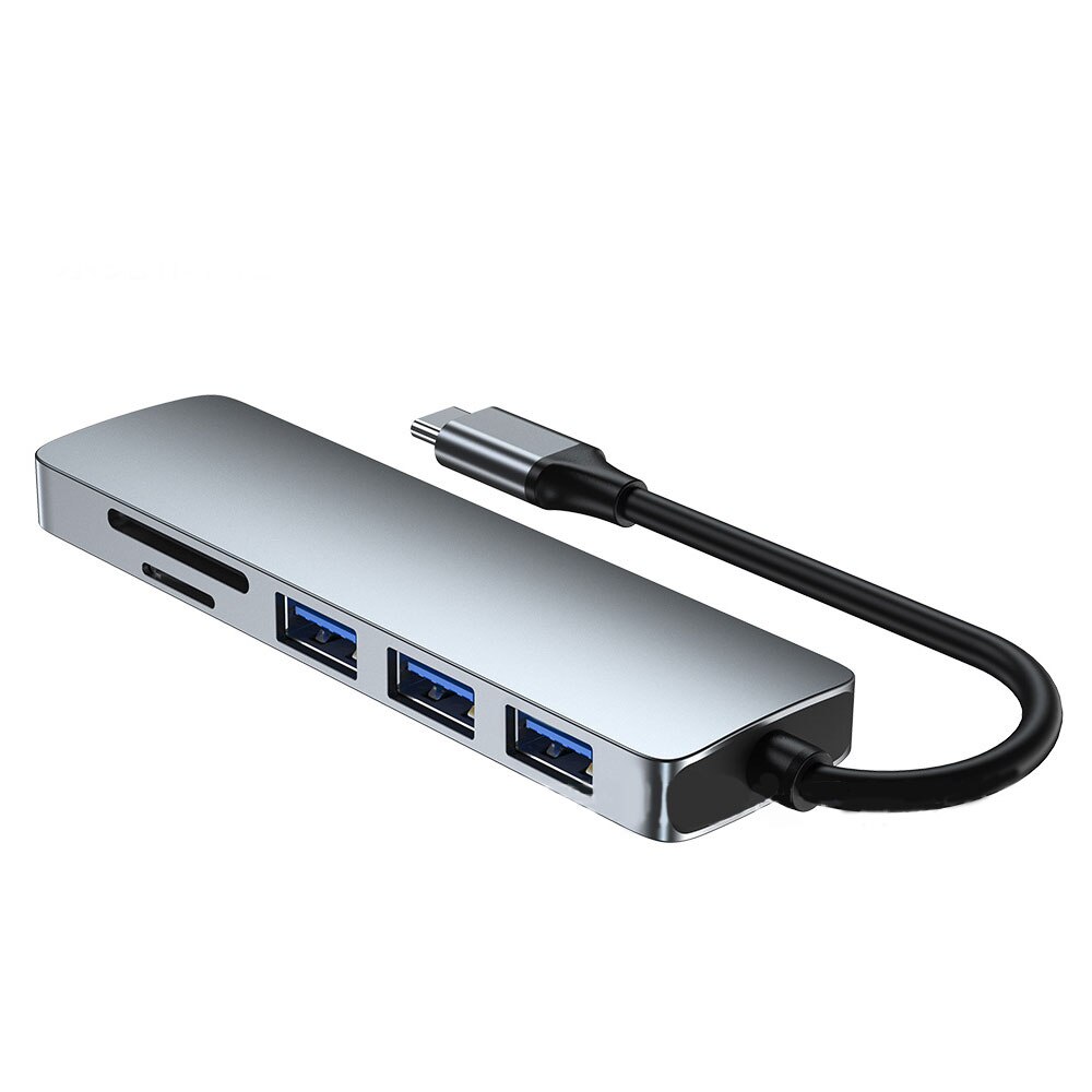 6 em 1 adaptador multiport da estação de acoplamento com hdmi 4k, 3 usb, leitor de cartão sd/tf para portáteis do tipo c do macbook