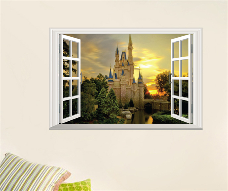 3D Lavender Sakura Castle Window Wall Sticker Home Decor Poster Living Bedroom Corridor Kitchen Scenery Vinyl Decals Paper: TMY5011