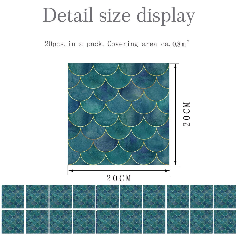 fish scale pattern waterproof bathroom Tile stickers oilproof kitchen wall sticker PVC self-adhesive DIY wallpaper: 20x20cm