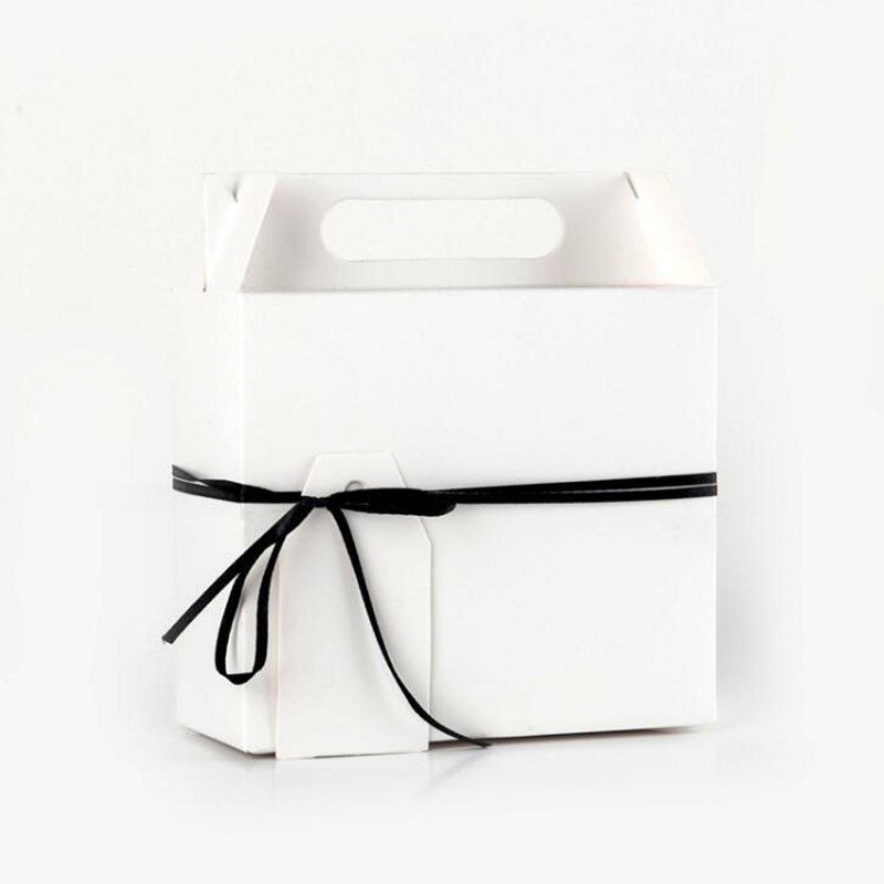 10Stck Papier Karton Boxen mit Griff für Kuchen Süßigkeiten Cookie Snacks Partei Liefert: Weiß