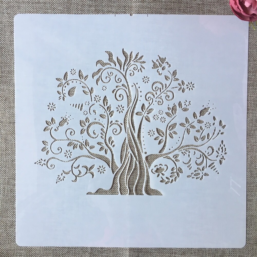 Árbol de la suerte con Mandala grande, 30x30cm, DIY, plantillas de capas, pintura de pared, libro de recortes colorear, relieve, plantilla decorativa: B
