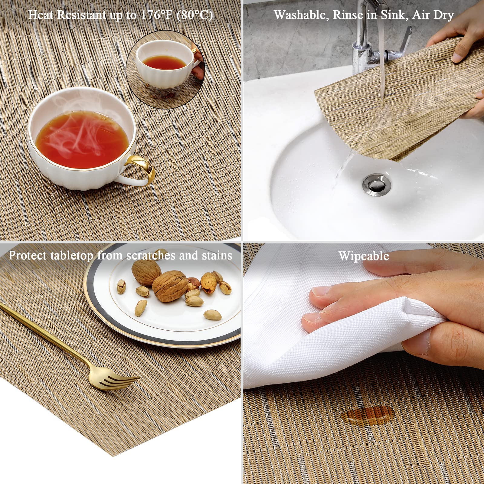 Oval Placemats Set of 4,PVC Vinyl Weave Place Mats,Wipeable Dining Table Placemats,Heat Resistant Table Mats,Indoor and Outdoor