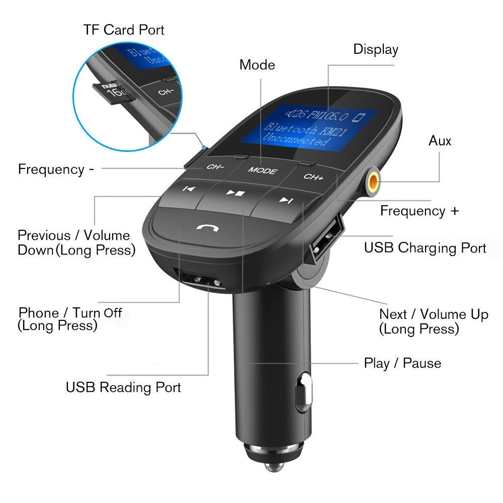 Jinserta Handsfree In-Car Bluetooth Fm Modulator 3.5 Mm Jack Aux Auto MP3 Speler Snellader 2 Poorten Usb tf Muziek Spelen