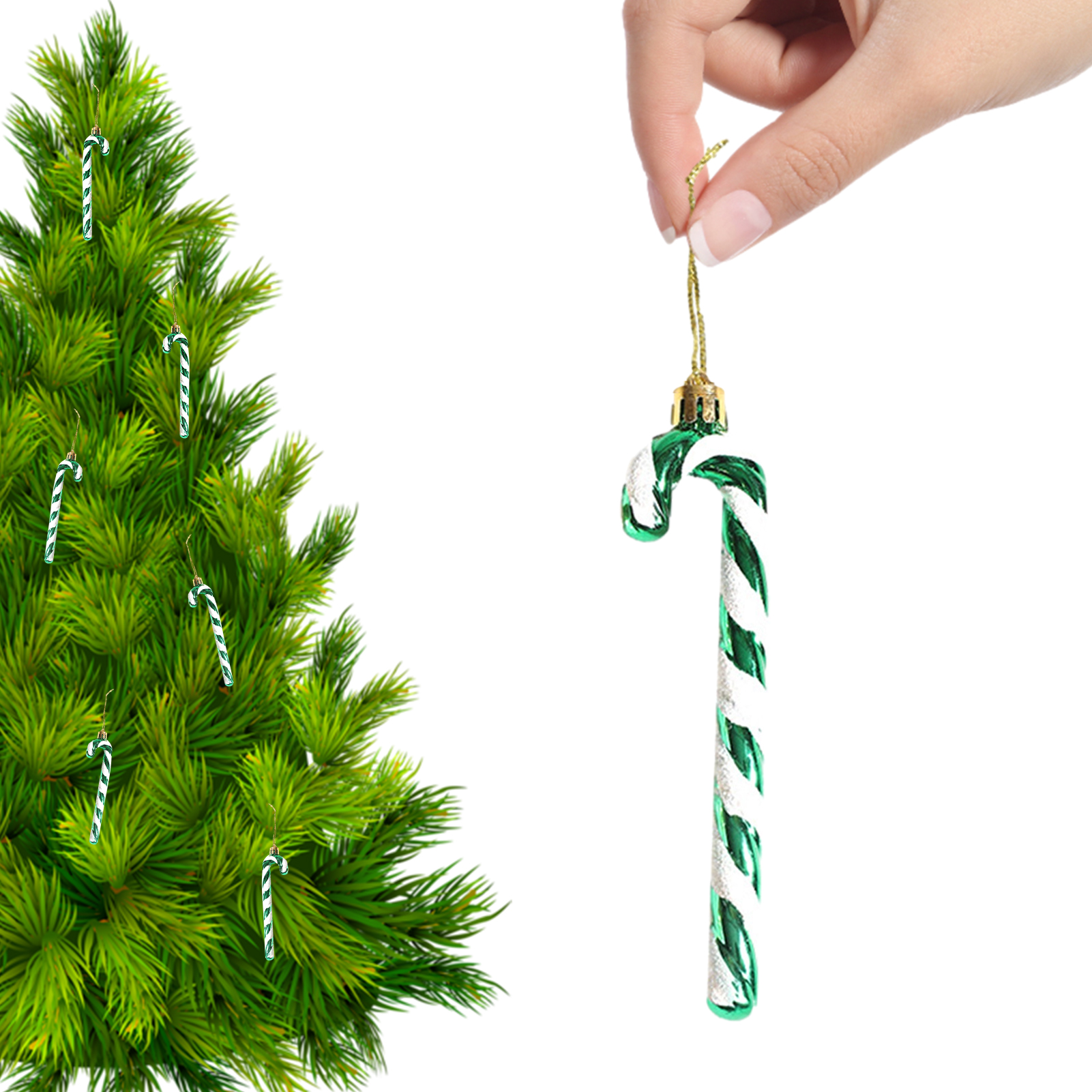 Decorazioni natalizie con bastoncino di zucchero 6 pezzi Albero di Natale con bastoncino di zucchero Ornamento da appendere Decorazioni natalizie per albero di Natale: verde