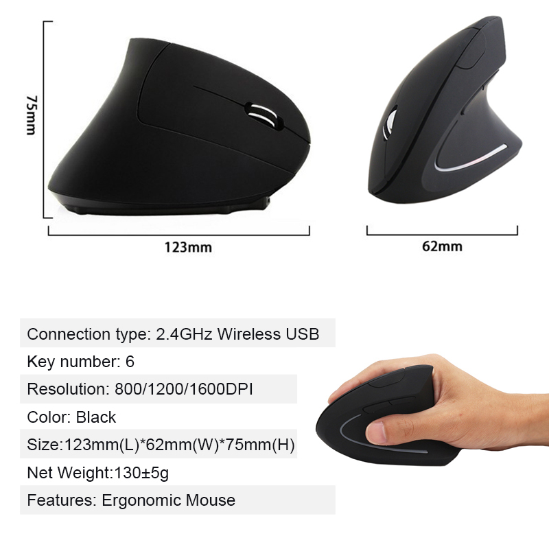 Sovawin Wireless Mouse 800 1200 1600 DPI Optical Mice Vertical Ergonomic Wrist Healing Mouse For Desktop Computer PC Game Mice